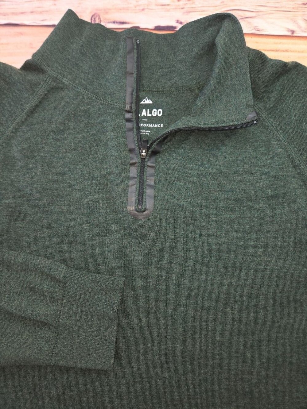 01.Algo Mens Green Soft Wool Blend Quarter-Zip Sweater Large